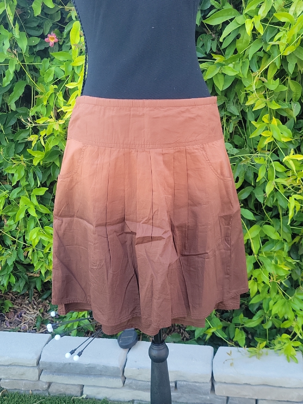 Athleta Ombre Brown Pleated Ruffle 100% Cotton Mini Skirt With Pockets 4